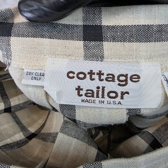 Vintage Cottage Tailor Skirt Womens 12 Beige Black Plaid Pleated Made USA 70s - Picture 7 of 8